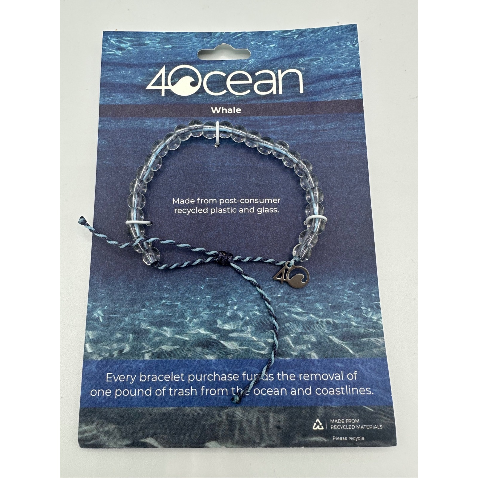 4ocean Whale Bracelet Light Blue Purple Recycled Plastic Glass Handmade Bali